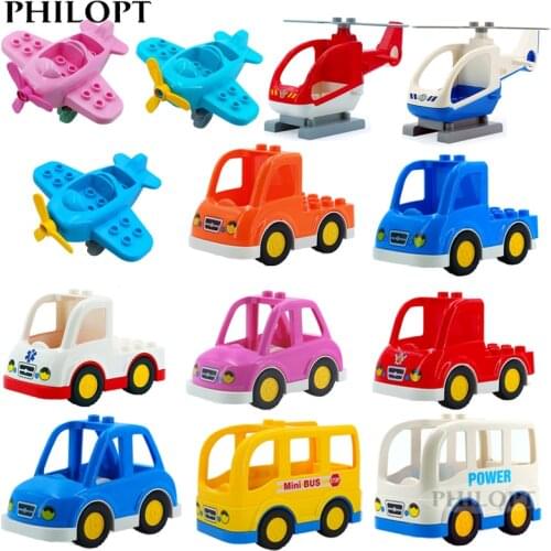 Car Model Children Assemble Toys Big Building Blocks City Traffic Airplane Cartoon Construction Bus Helicopter Toys For kid Gift
