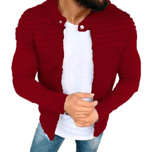 Fashion Men Jackets Solid Color Pleated Long Sleeve Zip Up Jacket Coat Outwear Mens Clothing куртка 2021 Spring and Autumn