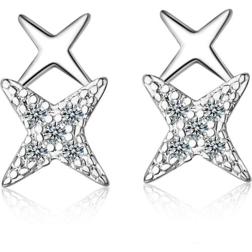 LUKENI Trendy 925 Silver Girl Stud Earrings Jewelry Female Vintage Crystal Star Earrings For Women Lady Birthday Accessories Hot