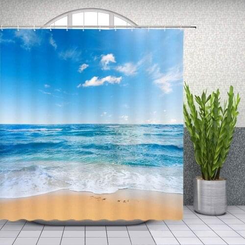 Sea Wave Beach Shower Curtain Ocean Landscape Blue Sky Scenery Bathroom Decor Waterproof Polyester Fabric Home Bath Curtains Set