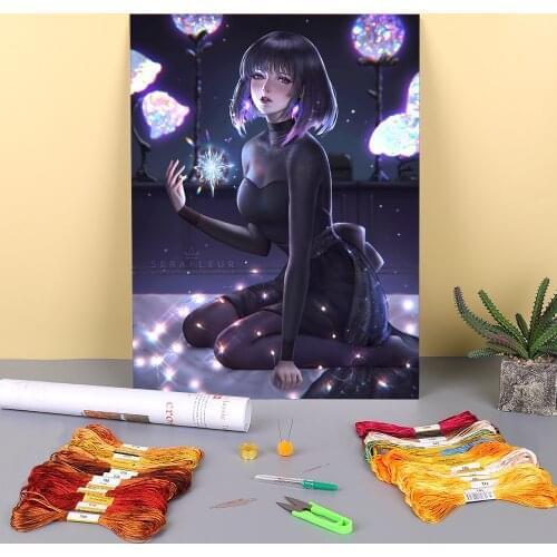 Cartoon Girl Woman Printed Fabric 11CT Cross-Stitch Full Kit DIY Embroidery DMC Threads Painting Needlework Handmade Jewelry