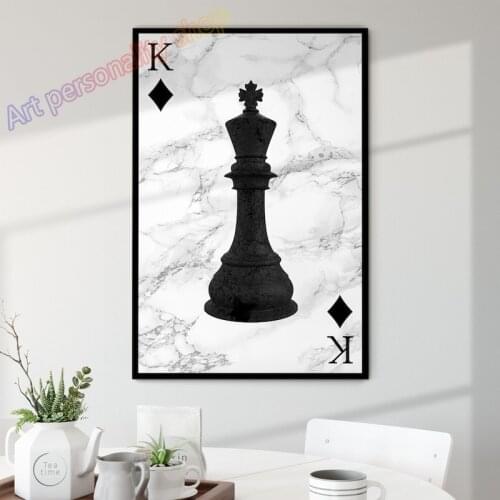 Chess King Wall Art Extra Large Canvas Art Painting Chess Poster Print on Canvas Unusual Playing Card Art Casino Decor Gift