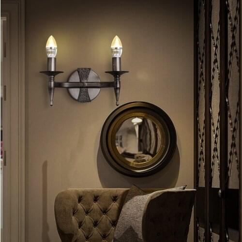 American style 2heads wall lamps industrial retro living room bedroom double head iron candle glass wall light e14 lamps ZA9831