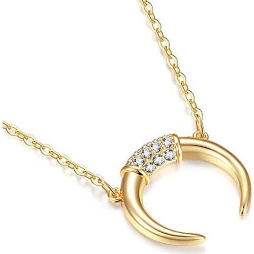 Prevent Allergies 925 Silver Moon Crystal Diamond Pendant Womens Minimalist Necklace Fashion Jewelry Birthday Wedding Gift