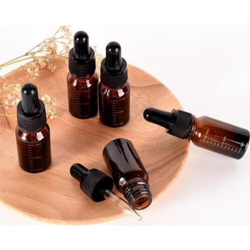 New 100pcs 10ml with degree mark Amber Glass Dropper Bottle Refillable Tea Tree Oil Essential Aromatherapy Perfume Container Li