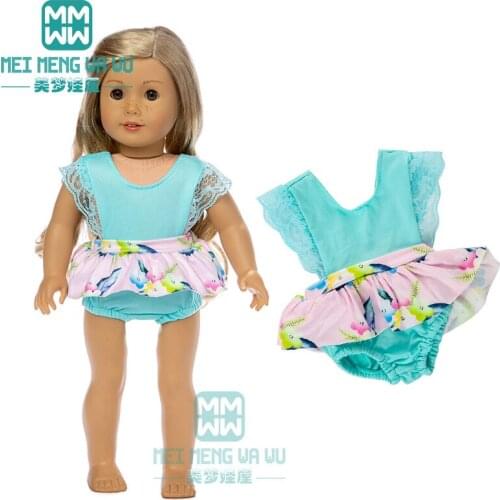 Clothes for doll fit 45cm American doll accessories Blue open back one-piece swimsuit