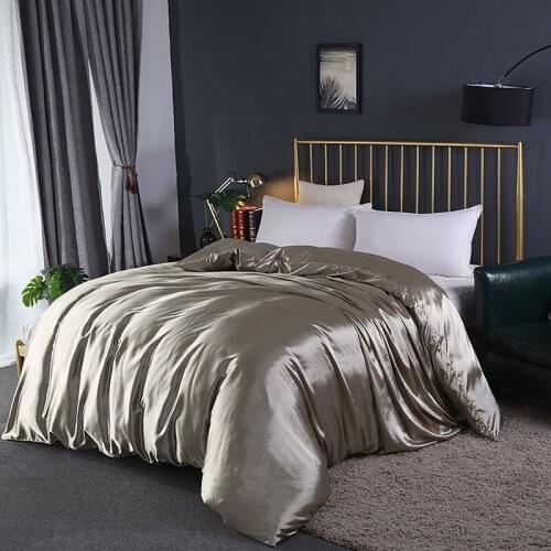 Silky satin bedspread imitate silk bedding set 4pcs solid color soft duvet cover flat fitted sheet pillowcases Twin Queen King