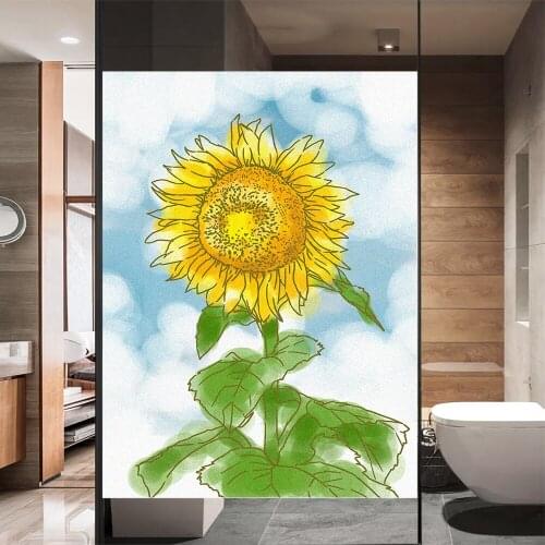 Window Film Privacy Sunflower Non Adhesive Glass Sticker Sun Protection Heat Control Window Coverings for Homedecor