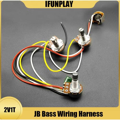 Bass Prewired Wiring Harness Alpha 500K 18mm Pots 2T1V 1 Socket for JB Jazz Bass Electric Guitar Parts
