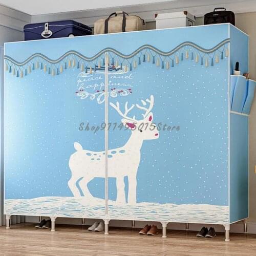 Simple Wardrobe Modern Minimalist Rental Room Cloth Wardrobe Steel Pipe Bold Reinforcement Bedroom Assembly Storage Cabinet