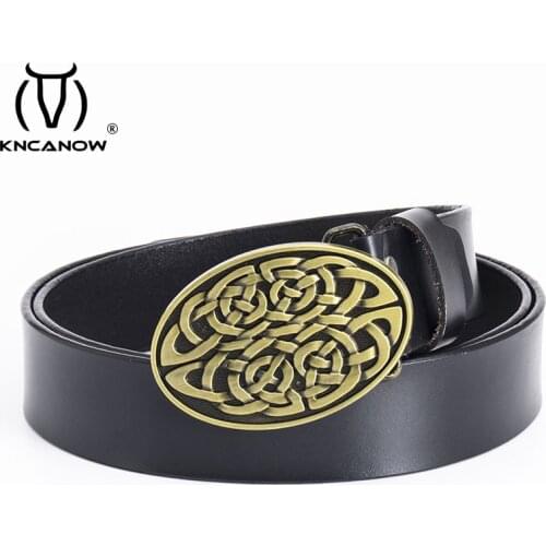 Men High Quality Genuine Real Leather Belt Celtic Knot Buckle Male Brand Strap For Jeans Cowboy National Style Cinturones Hombre