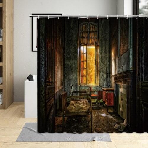 Retro House Terror Ruins Corridor Room Printing Bathroom Curtains With Hooks Bathtub Decor Waterproof Fabric Shower Curtain