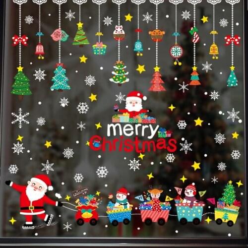 Christmas Decorations Wall Stickers Christmas Window Sticker Navidad 2021 New Year Decor Outdoor Indoor Removable Wallpaper Art
