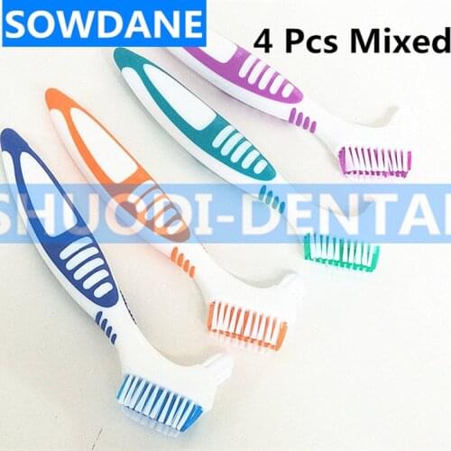 Denture Cleaning Brush Soft Multi-Layered Bristles Dual Brush Heads False Teeth Brush Oral Care Brush Tool Y-shape