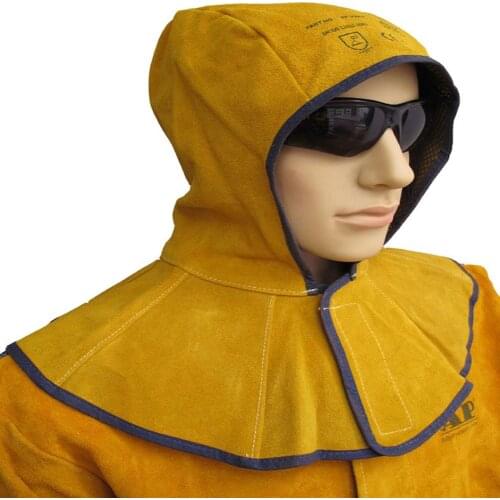 Welding Helmet With Neck Shoulder Drape Cowhide Safety Leather Hood Protector For Welder