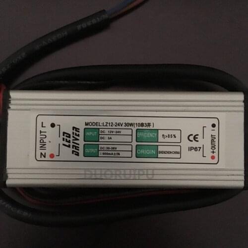 30W LED Driver power source for Down light/spot lamp/floodlight waterproof IP67 DC12-24V convert to DC30-36V 900mA Free shipping