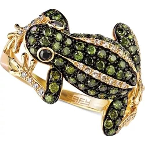 Vintage Boho Jumping Frog Rings for Women Filled Crystal Finger Ring Gold Color Cute Animal Girls Beach Party Jewelry Gift