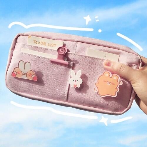 Kawaii Waterproof Canvas Pen Bag Big Capacity Brooch Pencil Case Cute Pencilcase Pouch Bag Kids Gift School Stationery