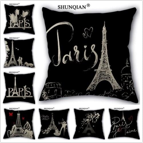 WJY420 France Eiffel Tower Pillowcase Pillow Cover Custom Linen Cotton Pillowcase Home Decorative Cotton Throw