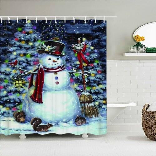 Lovely Cartoon Snowman Shower Curtains Merry Christmas Bath Curtains Used for Festival Bathroom Decoration Waterproof Screen