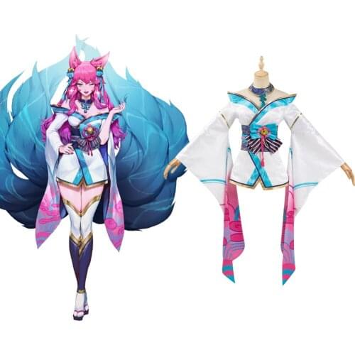 LOL Fox Ahri The Nine-Tailed Fox Cosplay Costumes Women Kimono Dress Outfits Halloween Carnival Suits