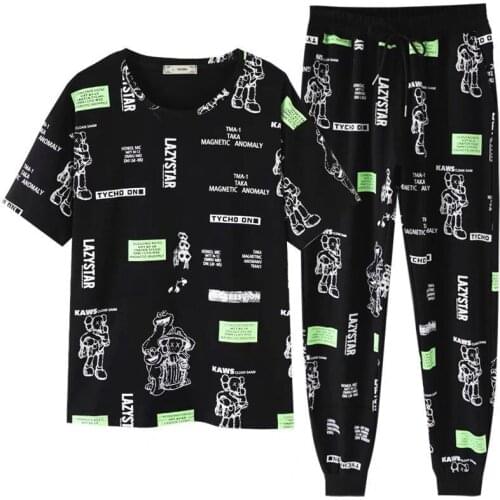 2021 New Summer Clothing Womens Leisure Suit T-Shirt Fashion Slim Printed Crop Top Female Pants Two Piece Set Tracksuits Women