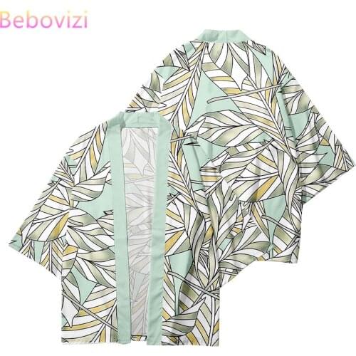 Big Size XXS-6XL Purple Green Plant Print Loose Japanese Streetwear Cardigan Women Men Harajuku Haori Kimono Top Yukata Clothes