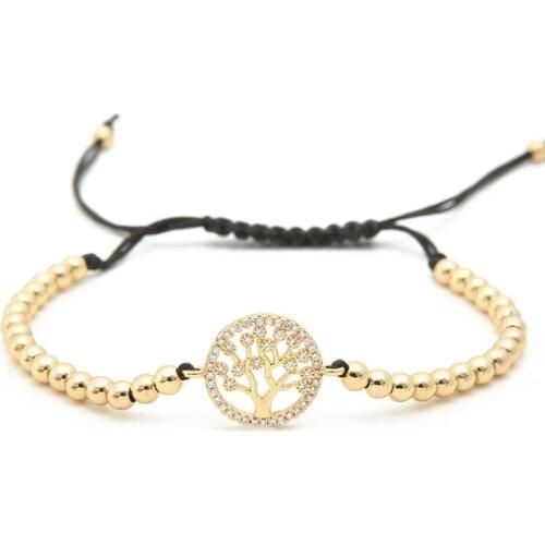 Gold silver micro pave cz Cubic Zirconia rope adjusted Copper Beads Bracelet lift tree hfg2 Charm Braided Bangles Women