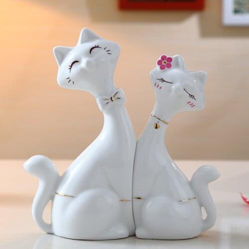 2PCS/LOT MODERN HOME FURNISHING ORNAMENT DECORATION THE WEDDING GOODS LOVERS CERAMICS COUPLE CAT MARRY GIFT