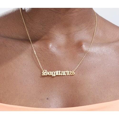 2020 Old English Initial Letter Twelve Constellations Necklaces For Women Men Gold Stainless Steel Chain Pendant Jewelry BFF