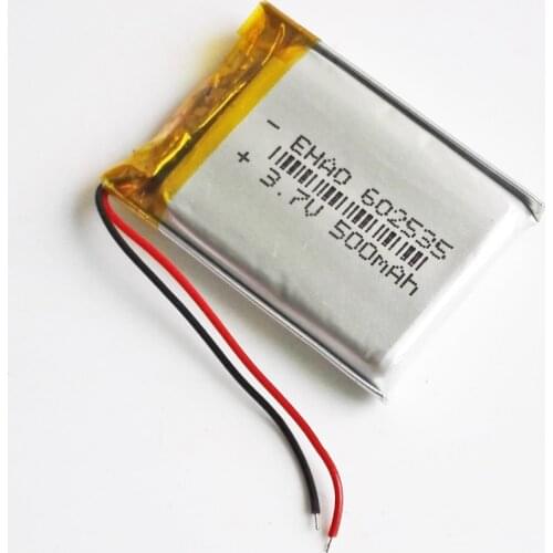 3.7V 500mAh 602535 lipo polymer lithium rechargeable li ion battery for MP3 MP4 GPS DVD bluetooth recorder headset e-book camera