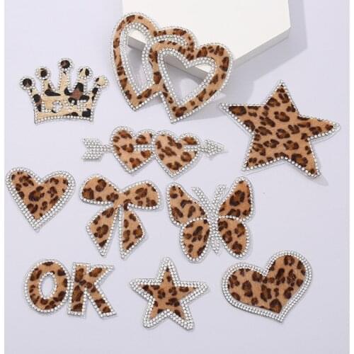 10 Pcs Leopard Print Heart Star Letter Bow Sequin Applique Embroidered Patches for Clothing Hot Fix Butterfly Iron on Patch