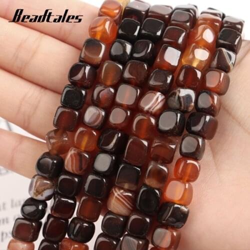 Natural Stone Beads Coffee Smooth Cube Square Loose Spacer Agates Beads For Jewelry Making DIY Charms Bracelet Necklace 15'' 8mm