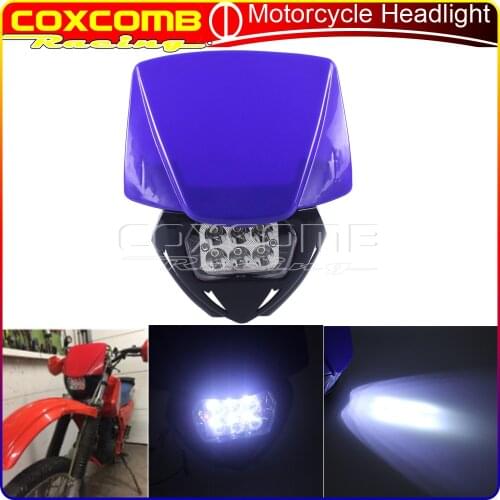 For Kawasaki KLX 110 125 150 KLR KDX 250 KX 450 Motorcross LED Front Headlight Fairing Mask Dual Sport Blue Headlamp Supermoto