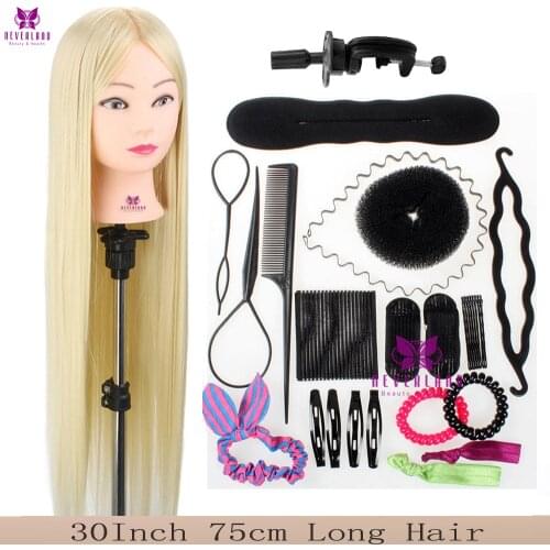 30" 75CM 100% High Temperature Synthetic Fiber Hair Training Head Mannequin Head for Hairdressing Practicing Wig Head Doll