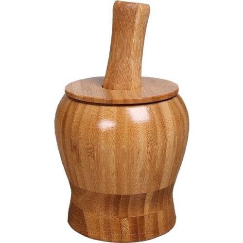 Garlic Press Garlic Mortar Bamboo Wood Household Garlic Masher Stone Mortar Old-Fashioned Gallipot Mashed Garlic Kitchen Gadgets