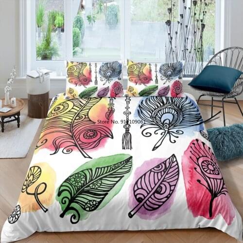 Home Textiles Feather Duvet Cover Set 2/3pcs Bedding Set Creative Bedclothes Nordic Home Bed Cover King Queen Size Quilt Covers