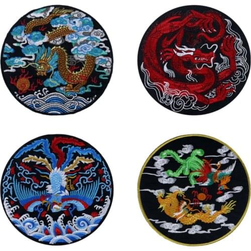 Chinese style embroidery patches diameter 14cm Round ethnic pattern embroidery iron on patches Cheongsam patch