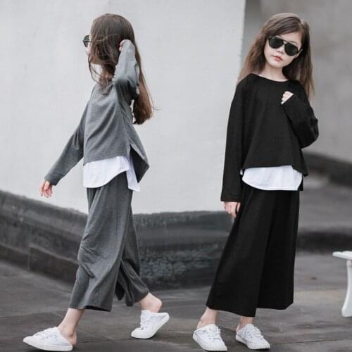 2021 New Suit Childrens Spring and Autumn Korean Childrens Clothing Medium and Big Childrens Wide Leg Pants Suit