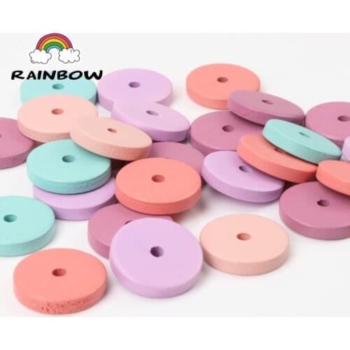 New Mixed Color Oblate Round Dish Wooden Material Spacer Beads For Jewelry Making DIY 20mm 50pcs