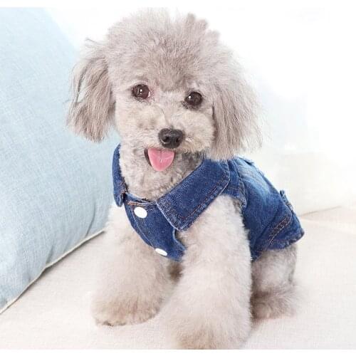 Autumn Puppy Dog Hole Denim T-shirt Jeans Pet Cat Vest Shirt Clothes Casual Cowboy Jacket For Small Dogs Chihuahua Coat Costume