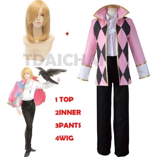 4PICS 2020 Japan Anime Cosplay Howls Moving Castle Howl Only Coat Cosplay Costume Custom Any Size Wig with Free Wigcap