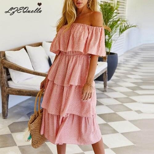 Spring Summer Chiffon Pink Dress Women Ruffles Short Sleeve Dresses Sweet Slim Summer Casual Ladies Holiday Party Vestidos