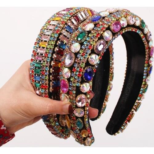 Luxury Full Crystal Hairbands Womens Hair Accessories Baroque Padded Head Band Colorful Rhinestone Headband Princess Headdress