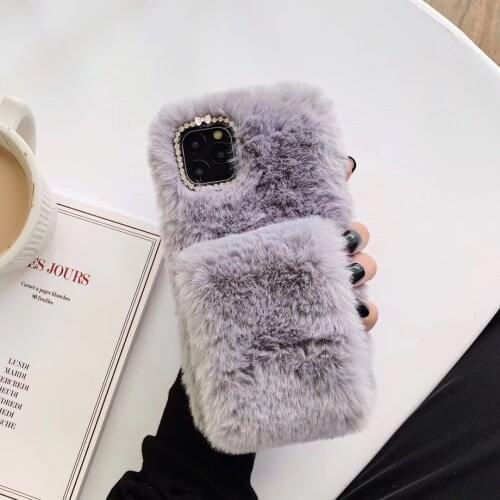 Luxury Pure Color Soft Fluffy Plush Phone Case for Samsung S20 Ultra S8 S10 Lite S9 Note 8 9 10 Plus 20 Warm Wristband Cover
