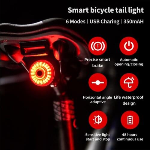 Leadbike Bicycle Rear Light Smart Auto Brake Sensing Tail Light LED Charging Waterproof IPX6 Cycling Taillight