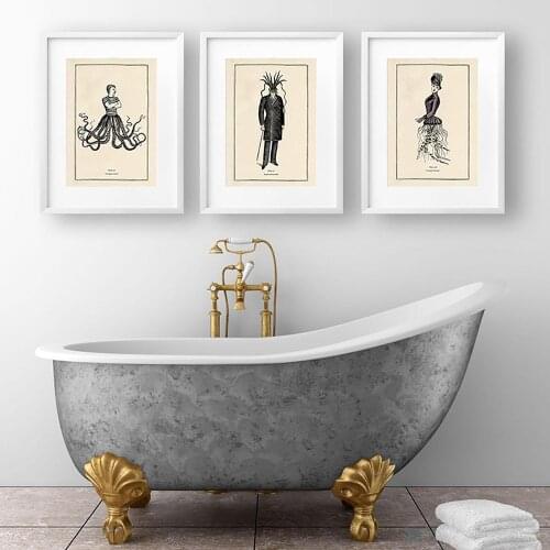 Vintage Octopus Print Abstract Wall Art Cloakroom Poster Retro Gothic Steampunk Bathroom Wall Pictures Canvas Painting Decor