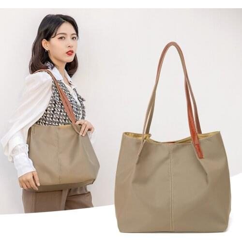 Womens Shoulder Bag Waterproof Oxford Cloth Bag Casual Simple Solid Color Pleated Large Capacity Canvas Tote Bag Handbag