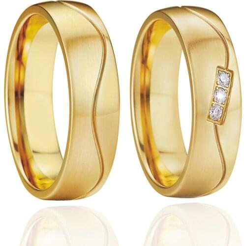 Handmade prong setting Gold color Alliances Wedding band Rings pair lovers Couple rings for women anel anillos bijoux