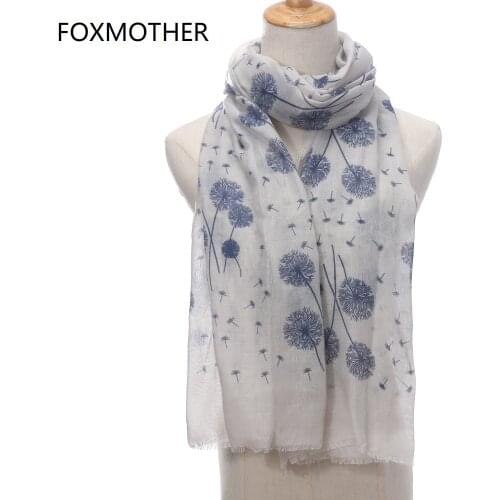 FOXMOTHER New Fashion Spring Fall Sky Blue White Pink Dandelion Shawl Wraps Ladies Scarf Foulard